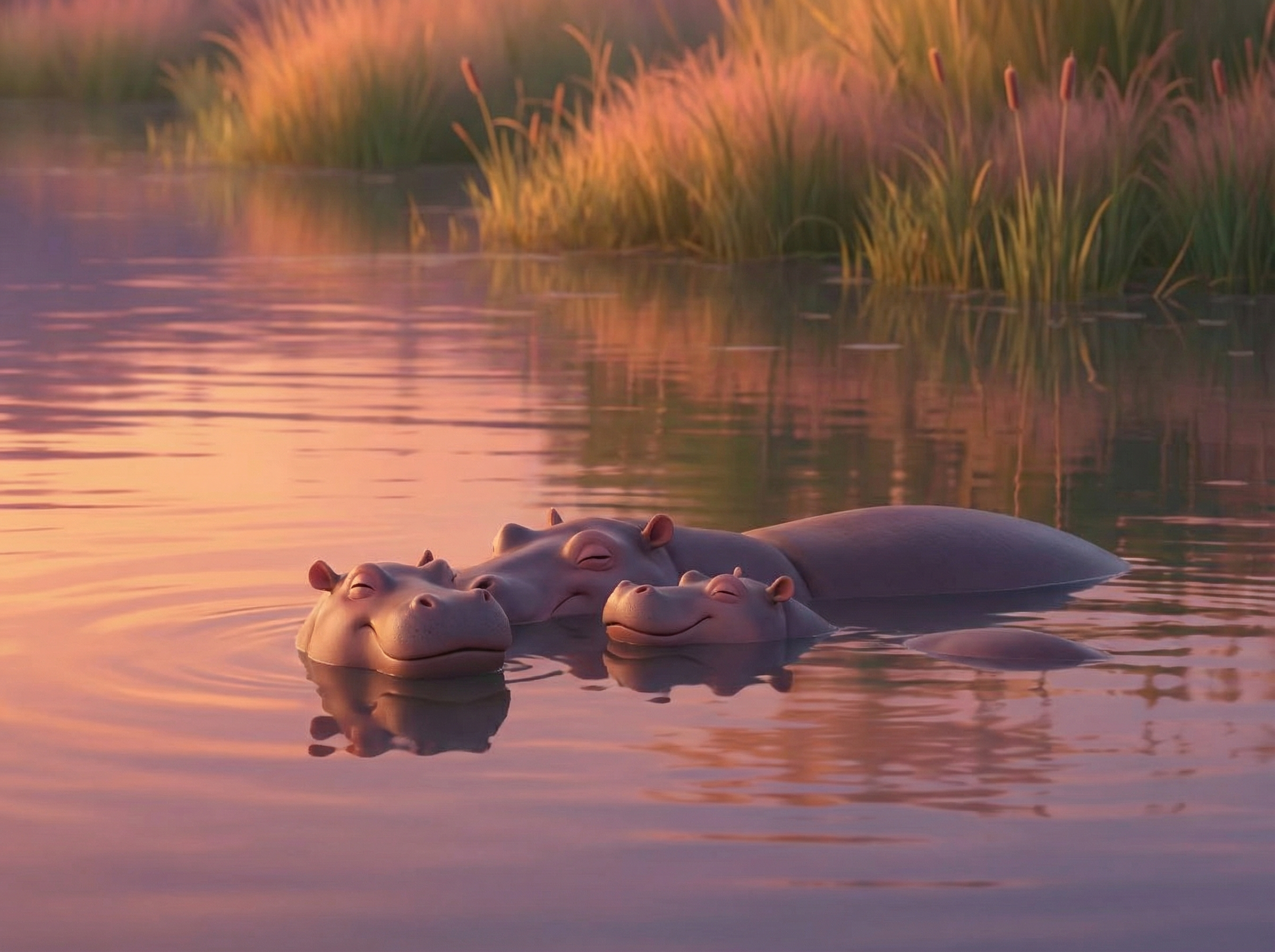 Hippos in the dam Pixar
